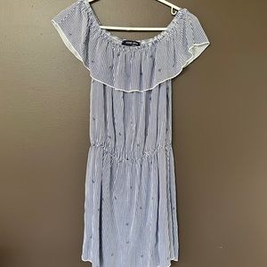 Ocean drive, Medium, anchor, blue and white, off the shoulder dress